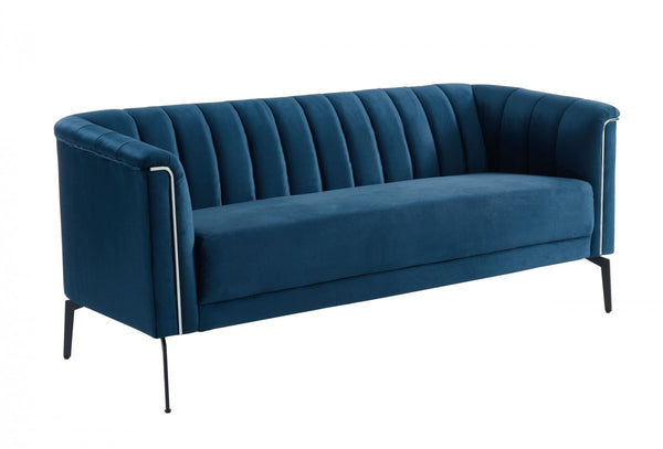 Homeroots 76" Blue Sofa With Silver Legs   480905