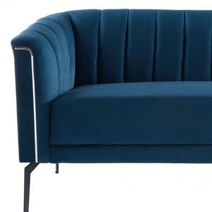 Homeroots 76" Blue Sofa With Silver Legs   480905