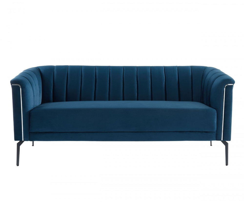 Homeroots 76" Blue Sofa With Silver Legs   480905