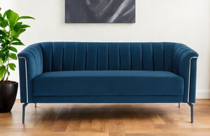 Homeroots 76" Blue Sofa With Silver Legs   480905