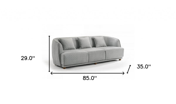 Homeroots 85" Gray Geometric Sofa And Toss Pillows With Brown Legs   480914