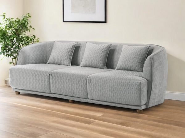 Homeroots 85" Gray Geometric Sofa And Toss Pillows With Brown Legs   480914