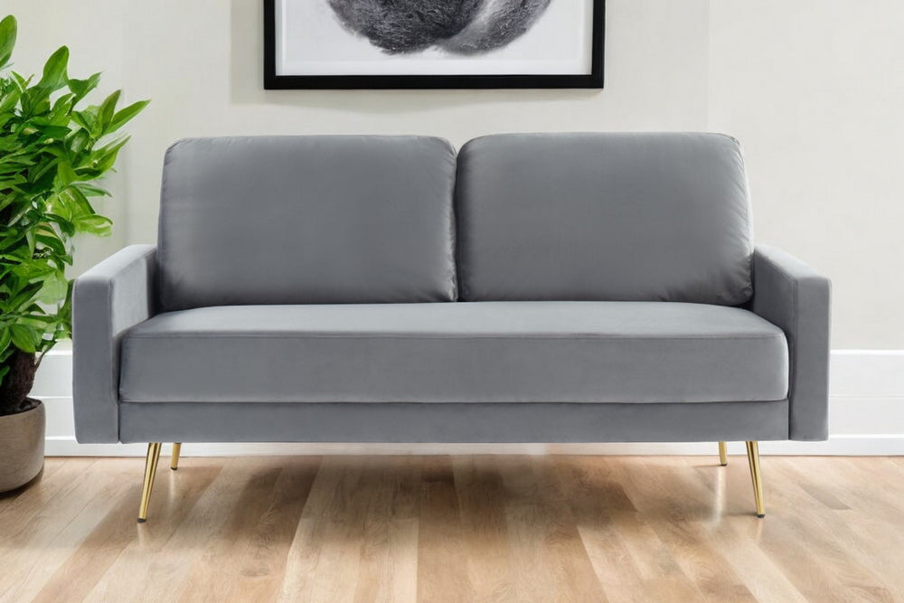Homeroots 72" Gray Velvet Sofa With Brass Legs   480917