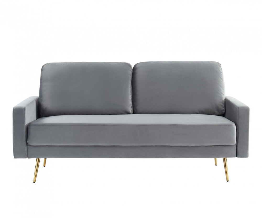 Homeroots 72" Gray Velvet Sofa With Brass Legs   480917