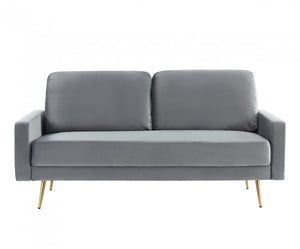 Homeroots 72" Gray Velvet Sofa With Brass Legs   480917