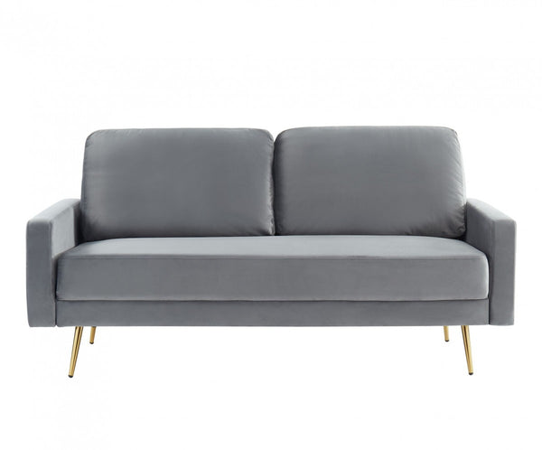 Homeroots 72" Gray Velvet Sofa With Brass Legs   480917