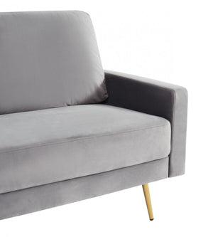 Homeroots 72" Gray Velvet Sofa With Brass Legs   480917