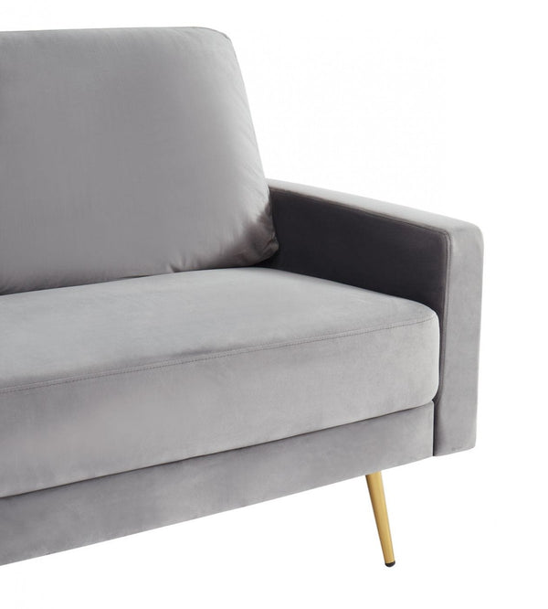 Homeroots 72" Gray Velvet Sofa With Brass Legs   480917