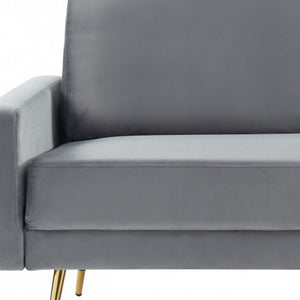 Homeroots 72" Gray Velvet Sofa With Brass Legs   480917