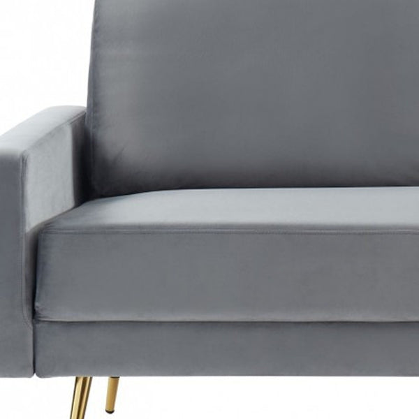 Homeroots 72" Gray Velvet Sofa With Brass Legs   480917