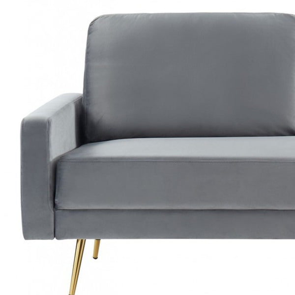 Homeroots 72" Gray Velvet Sofa With Brass Legs   480917