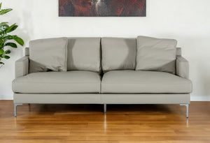 Homeroots 75" Light Gray Genuine Leather Sofa With Silver Legs   480919