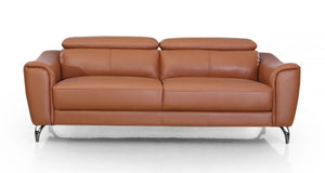 Homeroots 80" Brown Genuine Leather Sofa With Silver Legs   480920