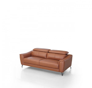 Homeroots 80" Brown Genuine Leather Sofa With Silver Legs   480920
