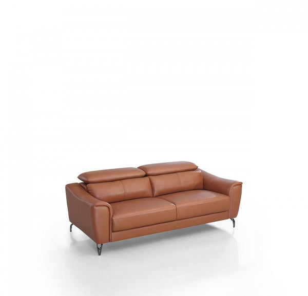 Homeroots 80" Brown Genuine Leather Sofa With Silver Legs   480920