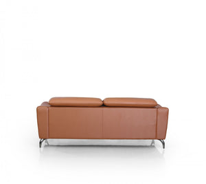 Homeroots 80" Brown Genuine Leather Sofa With Silver Legs   480920
