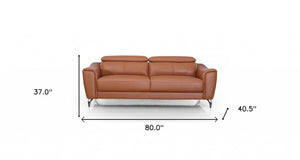 Homeroots 80" Brown Genuine Leather Sofa With Silver Legs   480920