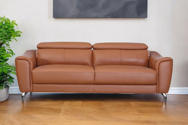 Homeroots 80" Brown Genuine Leather Sofa With Silver Legs   480920