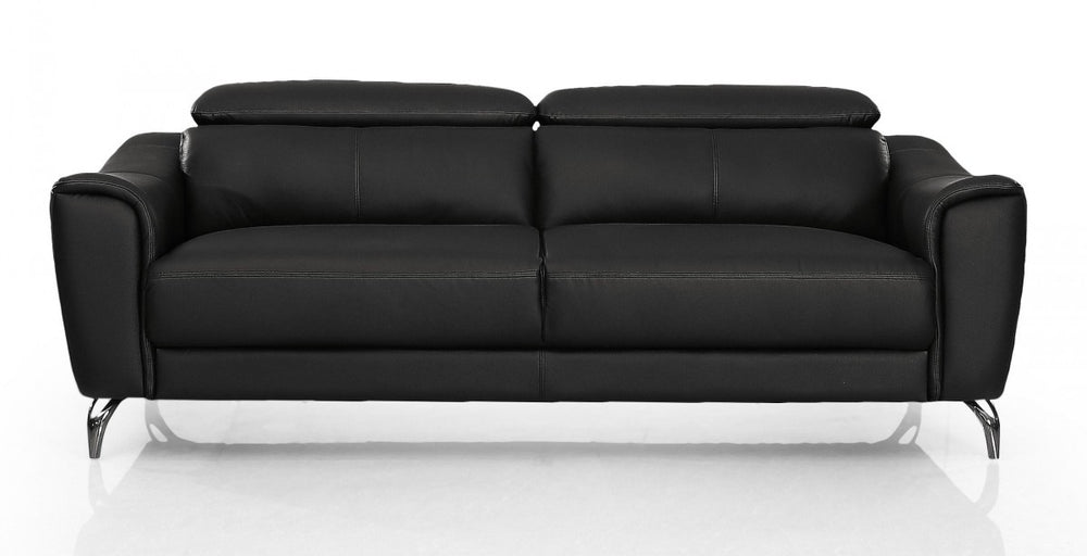 Homeroots 80" Black Genuine Leather Sofa With Silver Legs   480921