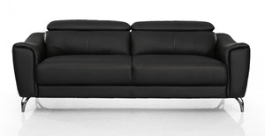 Homeroots 80" Black Genuine Leather Sofa With Silver Legs   480921