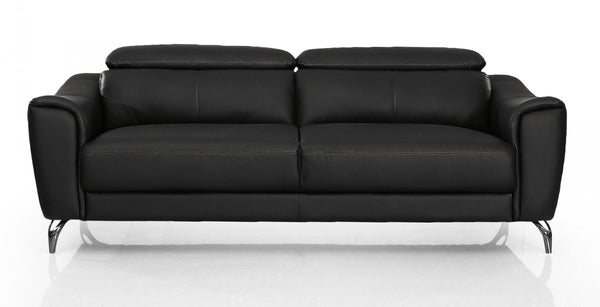 Homeroots 80" Black Genuine Leather Sofa With Silver Legs   480921