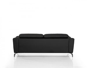 Homeroots 80" Black Genuine Leather Sofa With Silver Legs   480921