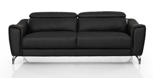 Homeroots 80" Black Genuine Leather Sofa With Silver Legs   480921