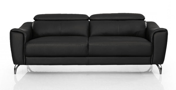 Homeroots 80" Black Genuine Leather Sofa With Silver Legs   480921
