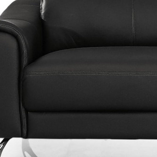 Homeroots 80" Black Genuine Leather Sofa With Silver Legs   480921