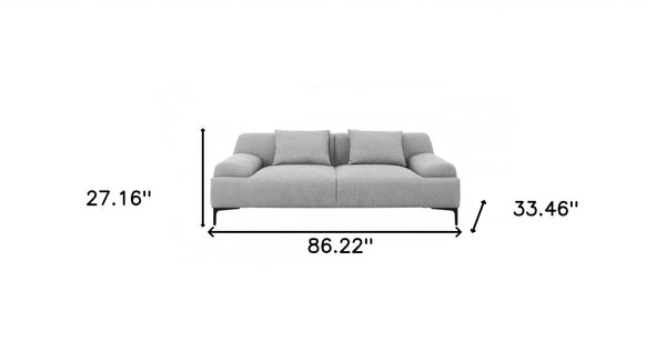 Homeroots 86" Gray Sofa And Toss Pillows With Black Legs   480922