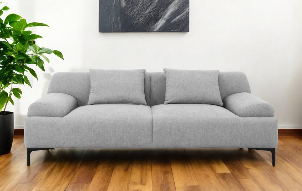 Homeroots 86" Gray Sofa And Toss Pillows With Black Legs   480922