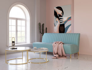 Homeroots 71" Light Gray Velvet Sofa With Gold Legs   480924