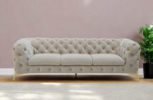 Homeroots 97" Beige Velvet Sofa With Gold Legs   480925