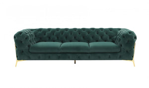 Homeroots 97" Green Velvet Sofa With Gold Legs   480926
