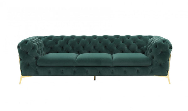 Homeroots 97" Green Velvet Sofa With Gold Legs   480926