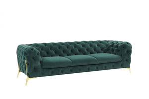 Homeroots 97" Green Velvet Sofa With Gold Legs   480926