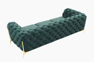 Homeroots 97" Green Velvet Sofa With Gold Legs   480926