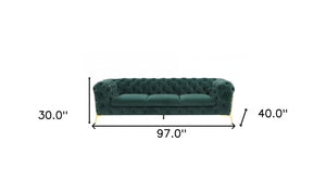 Homeroots 97" Green Velvet Sofa With Gold Legs   480926