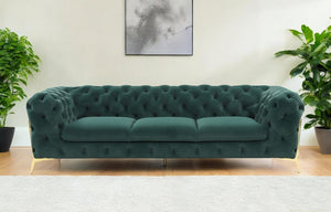 Homeroots 97" Green Velvet Sofa With Gold Legs   480926