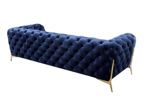 Homeroots 97" Blue Velvet Sofa With Gold Legs   480927