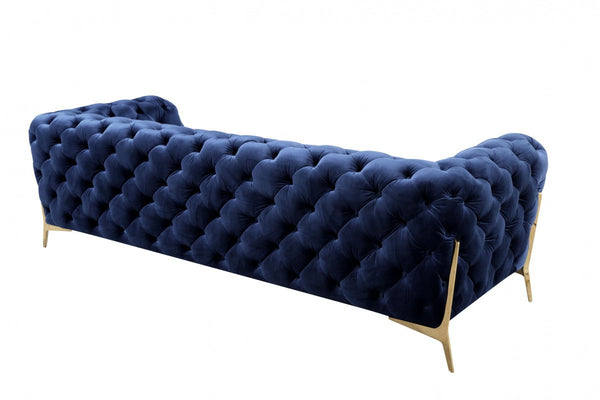 Homeroots 97" Blue Velvet Sofa With Gold Legs   480927