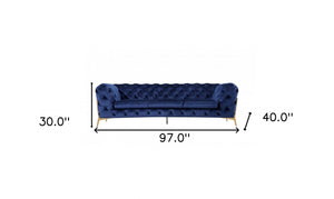 Homeroots 97" Blue Velvet Sofa With Gold Legs   480927