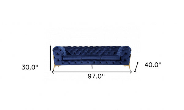 Homeroots 97" Blue Velvet Sofa With Gold Legs   480927