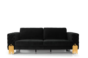 Homeroots 95" Black Velvet Sofa With Gold Legs   480937