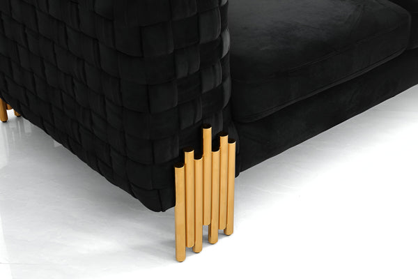 Homeroots 95" Black Velvet Sofa With Gold Legs   480937