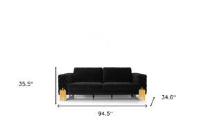 Homeroots 95" Black Velvet Sofa With Gold Legs   480937