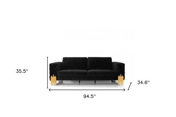 Homeroots 95" Black Velvet Sofa With Gold Legs   480937