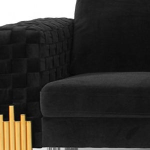 Homeroots 95" Black Velvet Sofa With Gold Legs   480937