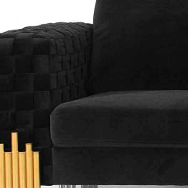 Homeroots 95" Black Velvet Sofa With Gold Legs   480937