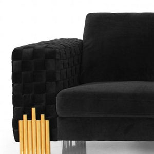Homeroots 95" Black Velvet Sofa With Gold Legs   480937
